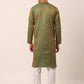 Men's Woven Design Jacquard Kurta Pyjama ( JOKP 658 Green )