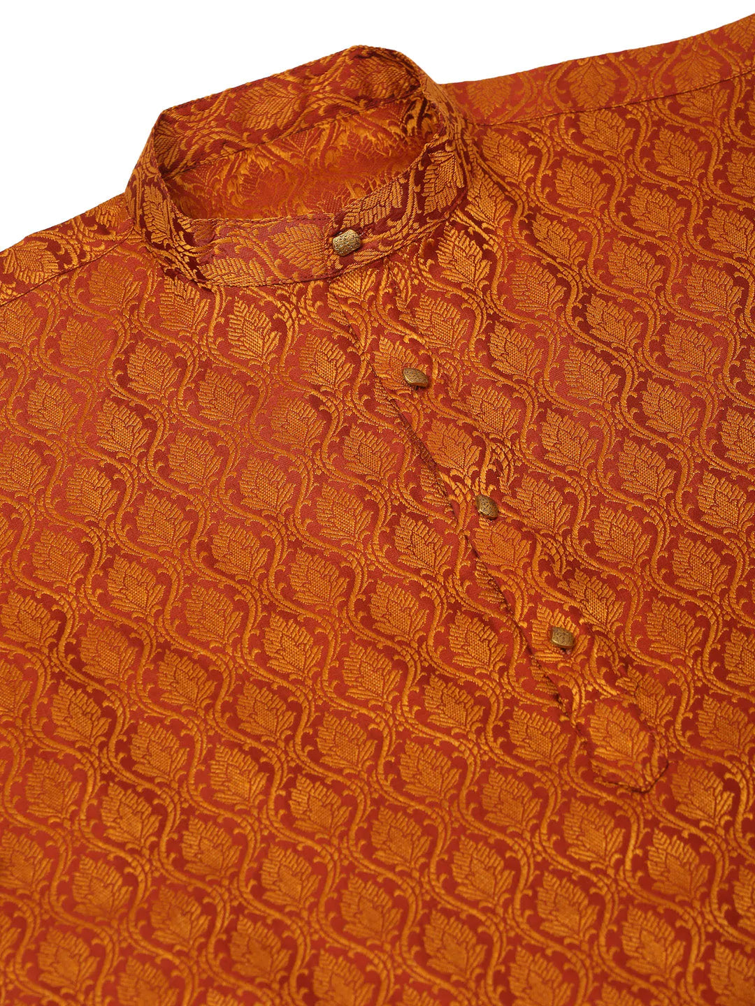 Men's Woven Design Jacquard Kurta Pyjama ( JOKP 658 Maroon )