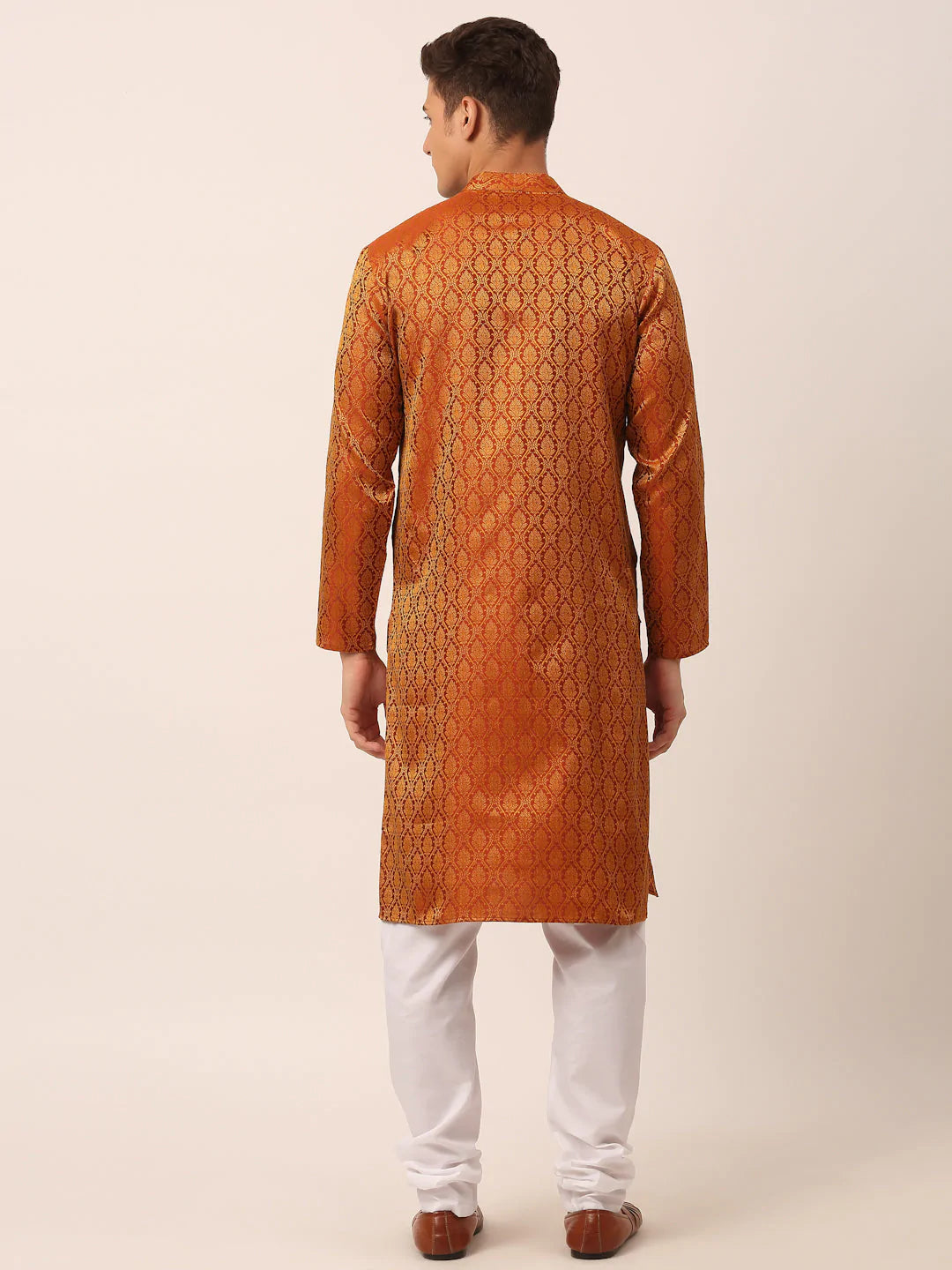 Men's Woven Design Jacquard Kurta Pyjama ( JOKP 658 Maroon )