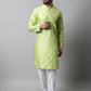 Men Lime Green Embroidered Mirror Work Dupion Silk Kurta with Pyjamas ( JOKP 659Lime )