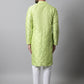 Men Lime Green Embroidered Mirror Work Dupion Silk Kurta with Pyjamas ( JOKP 659Lime )