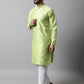 Men Lime Green Embroidered Mirror Work Dupion Silk Kurta with Pyjamas ( JOKP 659Lime )