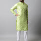 Men Lime Green Embroidered Mirror Work Dupion Silk Kurta with Pyjamas ( JOKP 659Lime )