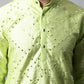 Men Lime Green Embroidered Mirror Work Dupion Silk Kurta with Pyjamas ( JOKP 659Lime )