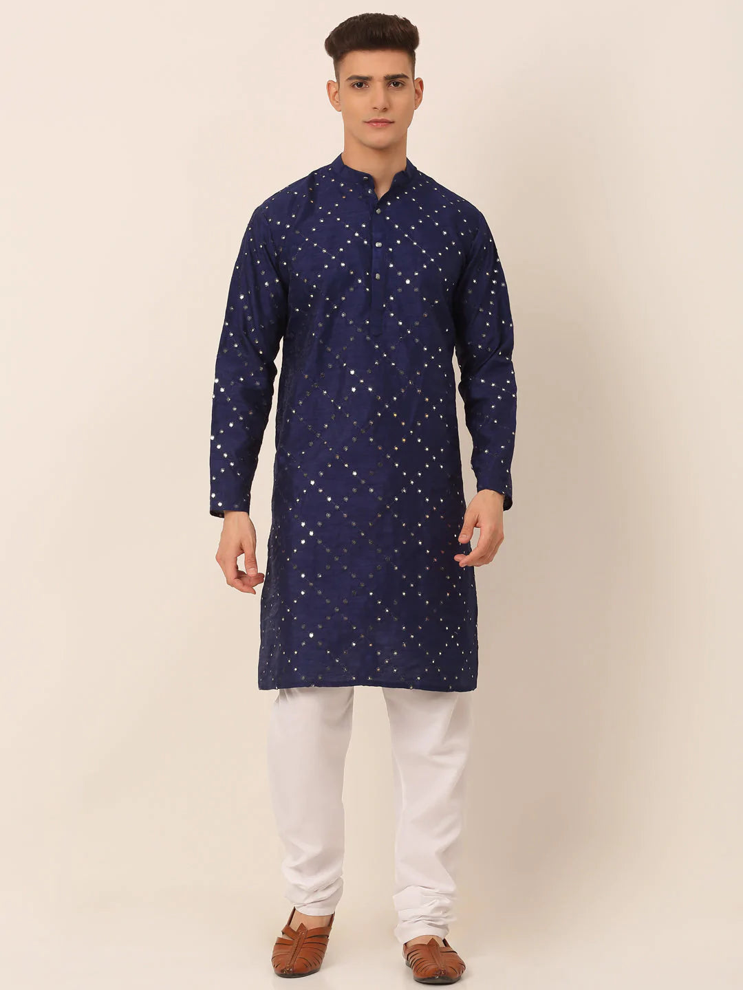 Navy Blue Mirror Work Kurta Pyjama ( JOKP 659 Navy )