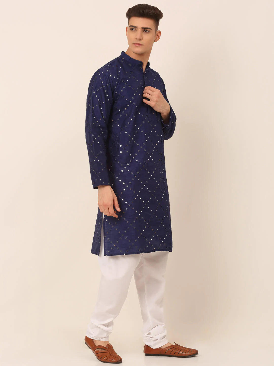 Navy Blue Mirror Work Kurta Pyjama ( JOKP 659 Navy )
