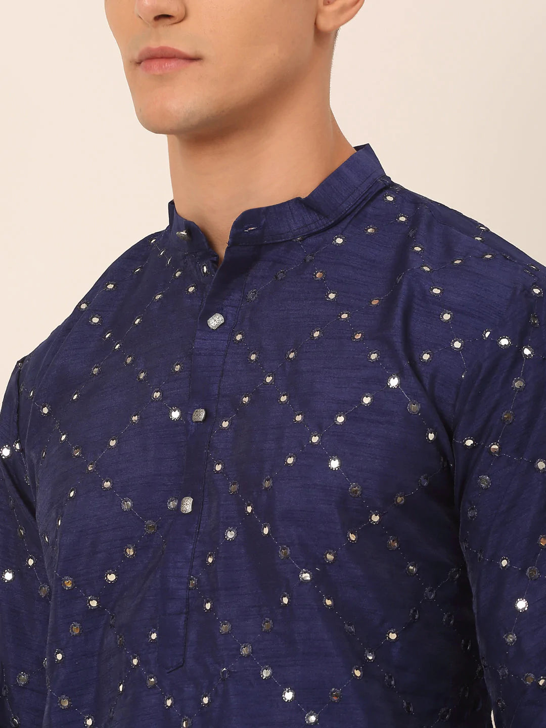 Navy Blue Mirror Work Kurta Pyjama ( JOKP 659 Navy )