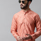 Men Peach Embroidered Mirror Work Dupion Silk Kurta with Pyjamas ( JOKP 659Peach )
