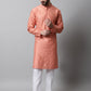 Men Peach Embroidered Mirror Work Dupion Silk Kurta with Pyjamas ( JOKP 659Peach )