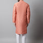 Men Peach Embroidered Mirror Work Dupion Silk Kurta with Pyjamas ( JOKP 659Peach )