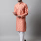 Men Peach Embroidered Mirror Work Dupion Silk Kurta with Pyjamas ( JOKP 659Peach )
