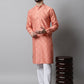 Men Peach Embroidered Mirror Work Dupion Silk Kurta with Pyjamas ( JOKP 659Peach )