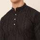 Men's Pure Cottom Embroidered Kurta Pyjama Set ( JOKP 660 Black )