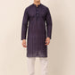 Men's Pure Cottom Embroidered Kurta Pyjama Set ( JOKP 660 Navy )