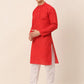 Men's Pure Cottom Embroidered Kurta Pyjama Set ( JOKP 660 Red )