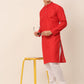 Men's Pure Cottom Embroidered Kurta Pyjama Set ( JOKP 660 Red )