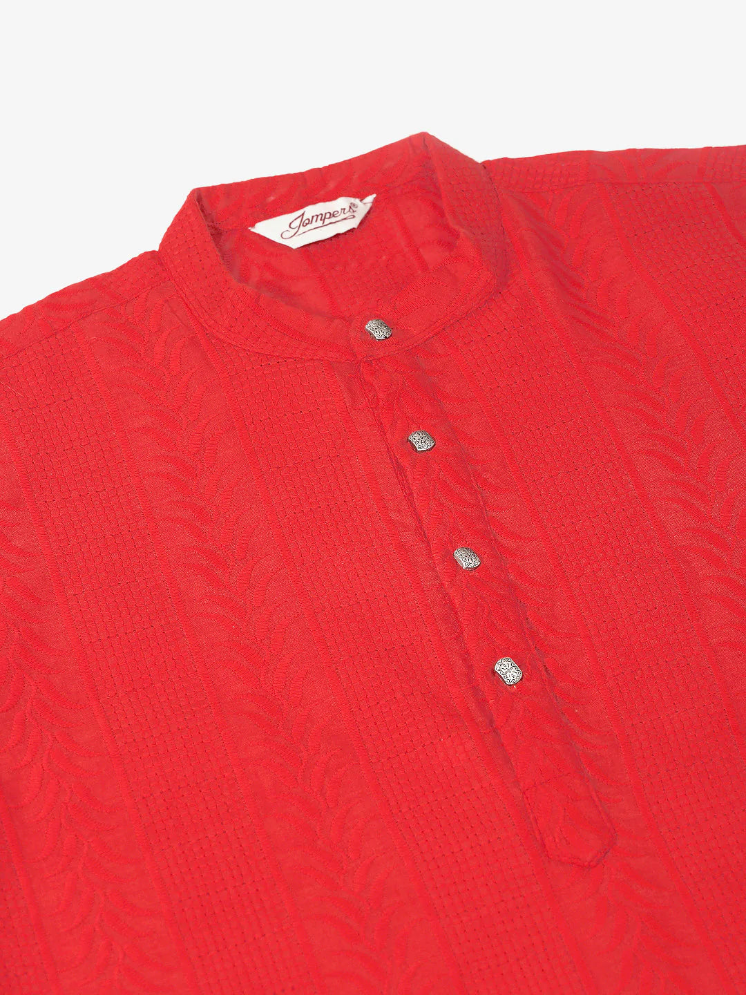 Men's Pure Cottom Embroidered Kurta Pyjama Set ( JOKP 660 Red )
