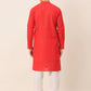 Men's Pure Cottom Embroidered Kurta Pyjama Set ( JOKP 660 Red )