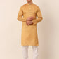 Men's Silk Blend Sequence Embroidered Kurta Pyjama Set ( JOKP 661 Beige )