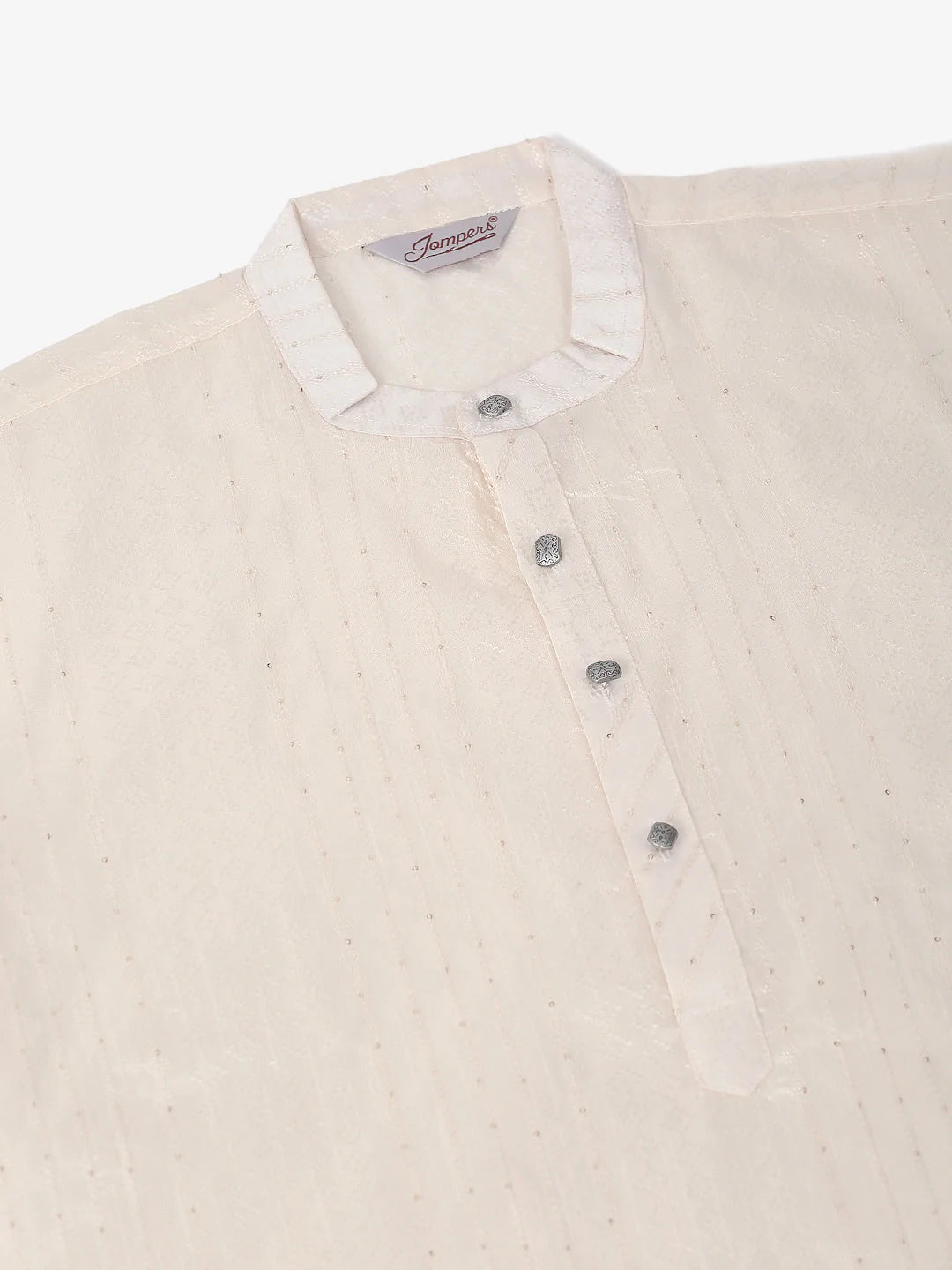 Men's Silk Blend Sequence Embroidered Kurta Pyjama Set ( JOKP 661 Cream )
