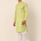 Men's Silk Blend Sequence Embroidered Kurta Pyjama Set ( JOKP 661 Green )
