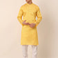 Men's Silk Blend Sequence Embroidered Kurta Pyjama Set ( JOKP 661 Yellow )