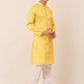 Men's Silk Blend Sequence Embroidered Kurta Pyjama Set ( JOKP 661 Yellow )