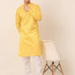 Men's Silk Blend Sequence Embroidered Kurta Pyjama Set ( JOKP 661 Yellow )
