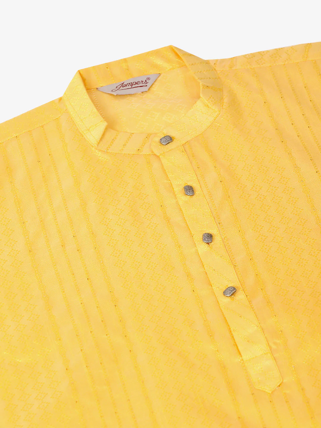 Men's Silk Blend Sequence Embroidered Kurta Pyjama Set ( JOKP 661 Yellow )