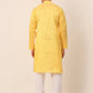 Men's Silk Blend Sequence Embroidered Kurta Pyjama Set ( JOKP 661 Yellow )