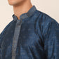 Men's Silk Blend Collar Embroidered Kurta Pyjama Set ( JOKP 662 Peacock )