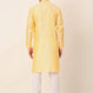Men's Silk Blend Collar Embroidered Kurta Pyjama Set ( JOKP 663 Golden )