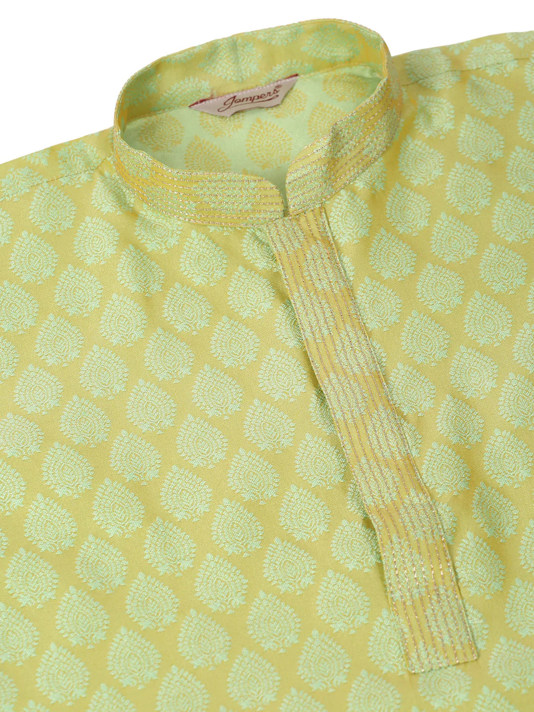 Men's Silk Blend Collar Embroidered Kurta Pyjama Set ( JOKP 663 Green )
