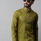 Men Olive Green and White Woven Design Kurta With Churidar ( JOKP 663Olive )