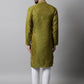 Men Olive Green and White Woven Design Kurta With Churidar ( JOKP 663Olive )