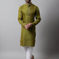 Men Olive Green and White Woven Design Kurta With Churidar ( JOKP 663Olive )