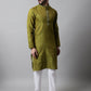 Men Olive Green and White Woven Design Kurta With Churidar ( JOKP 663Olive )