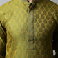 Men Olive Green and White Woven Design Kurta With Churidar ( JOKP 663Olive )