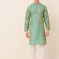 Men's Silk Blend Collar Embroidered Kurta Pyjama Set ( JOKP 664 Sea-Green )