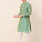 Men's Silk Blend Collar Embroidered Kurta Pyjama Set ( JOKP 664 Sea-Green )