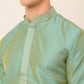 Men's Silk Blend Collar Embroidered Kurta Pyjama Set ( JOKP 664 Sea-Green )