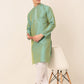 Men's Silk Blend Collar Embroidered Kurta Pyjama Set ( JOKP 664 Sea-Green )
