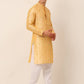 Men's Silk Blend Collar Embroidered Kurta Pyjama Set ( JOKP 665 Golden )