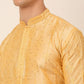Men's Silk Blend Collar Embroidered Kurta Pyjama Set ( JOKP 665 Golden )