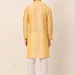 Men's Silk Blend Collar Embroidered Kurta Pyjama Set ( JOKP 665 Golden )
