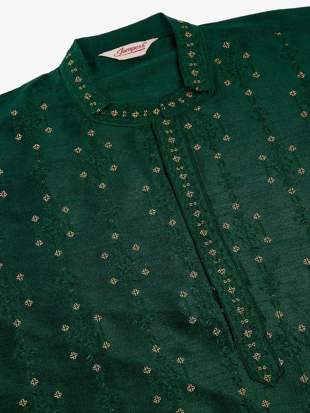Men's Silk Blend Collar Embroidered Kurta Only ( KO 665 Green )