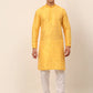 Men's Silk Blend Collar Embroidered Kurta Pyjama Set ( JOKP 665 Yellow )