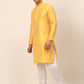 Men's Silk Blend Collar Embroidered Kurta Pyjama Set ( JOKP 665 Yellow )