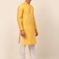 Men's Silk Blend Collar Embroidered Kurta Pyjama Set ( JOKP 665 Yellow )