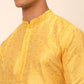 Men's Silk Blend Collar Embroidered Kurta Pyjama Set ( JOKP 665 Yellow )